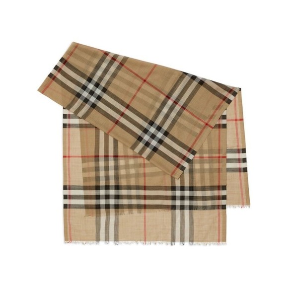 Burberry Check Print Scarf In Beige Plaid - NWT - Picture 1 of 4